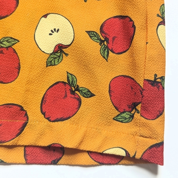 Modcloth V-Neck Red Apple Print Orange Short Tie Sleeve Blouse Size Large EUC - Picture 6 of 9